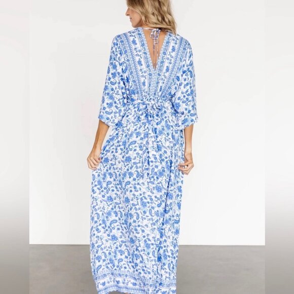 Baltic Born Watson Kimono Maxi Dress Blue White Size XL - Picture 6 of 10